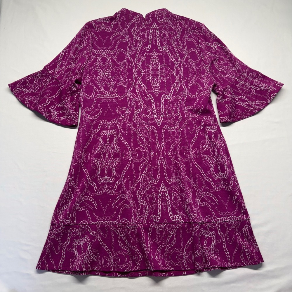 Tyler Boe Dress XL Magenta Paisley Jacquard Knit Bell Sleeve Shift - Picture 4 of 9